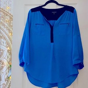 Blue and Black Color-block Blouse